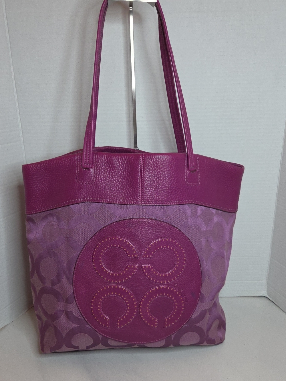 Coach Magenta Leather-Trim Tote
